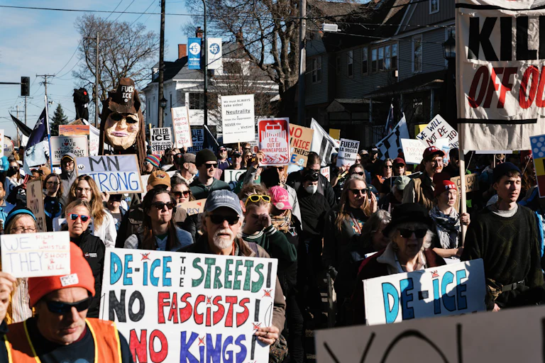 People in Minneapolis protest against ICE.