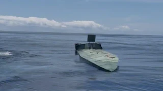 An unmanned boat in the water