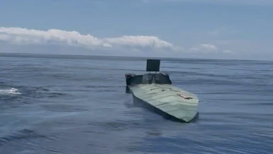 An unmanned boat in the water