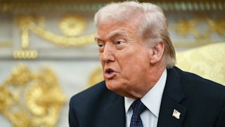 Donald Trump speaking in the (gold) Oval Office of the White House