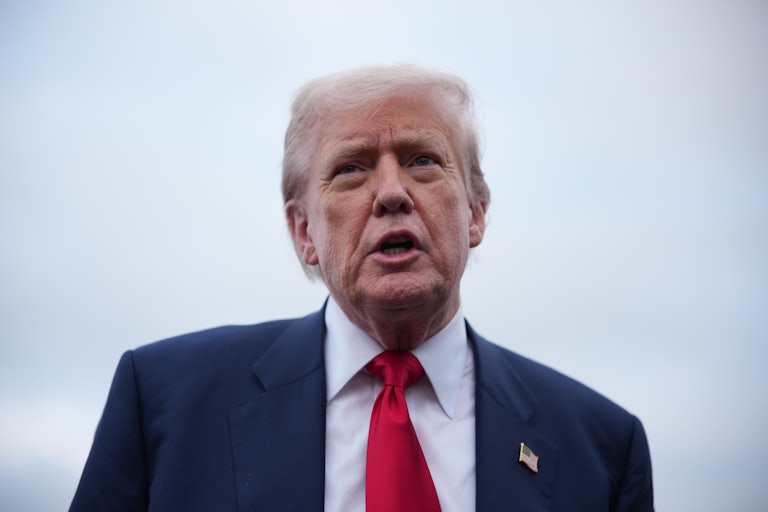 Donald Trump speaks to reporters