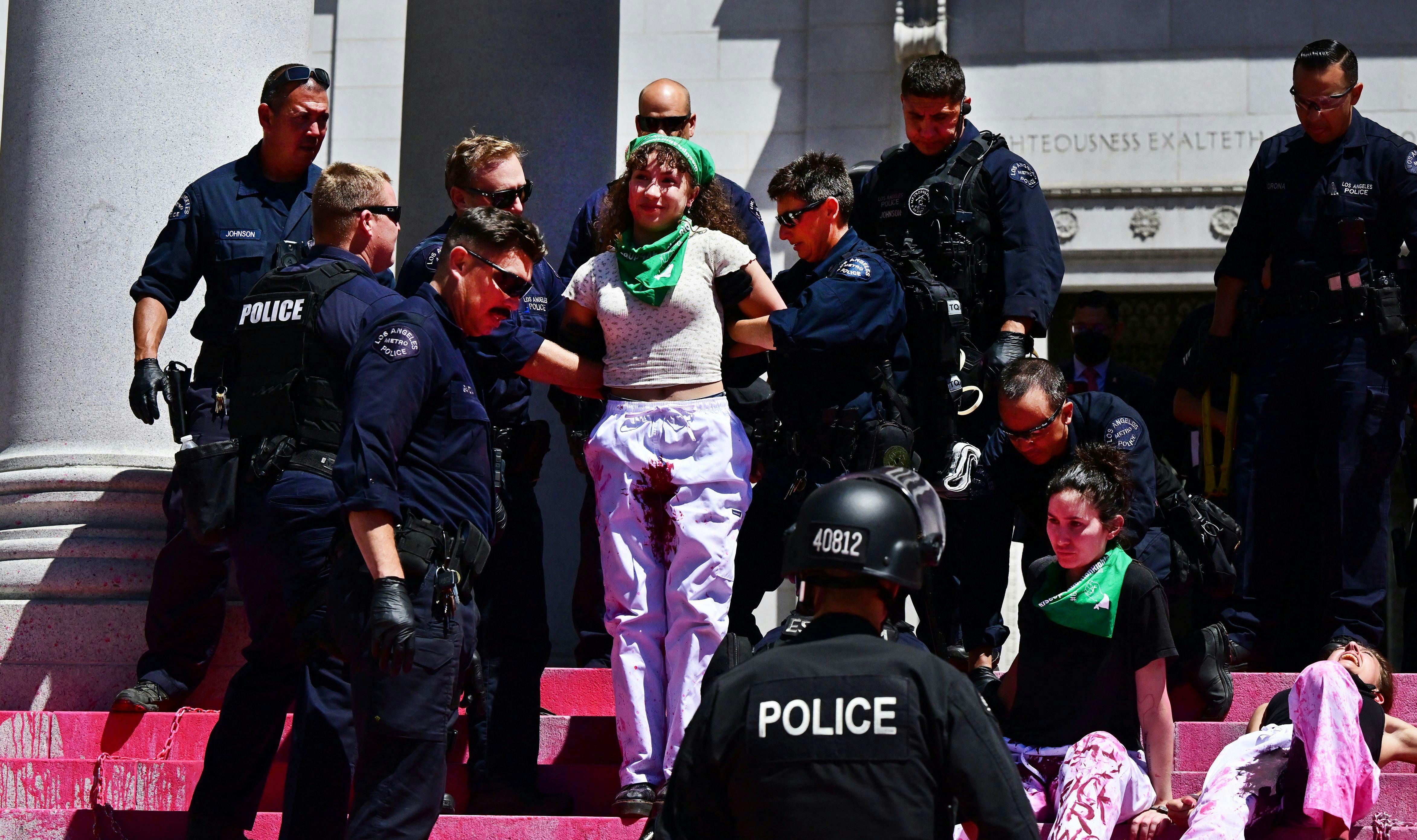 Police arrest abortion rights activists outside Los Angeles City Hall