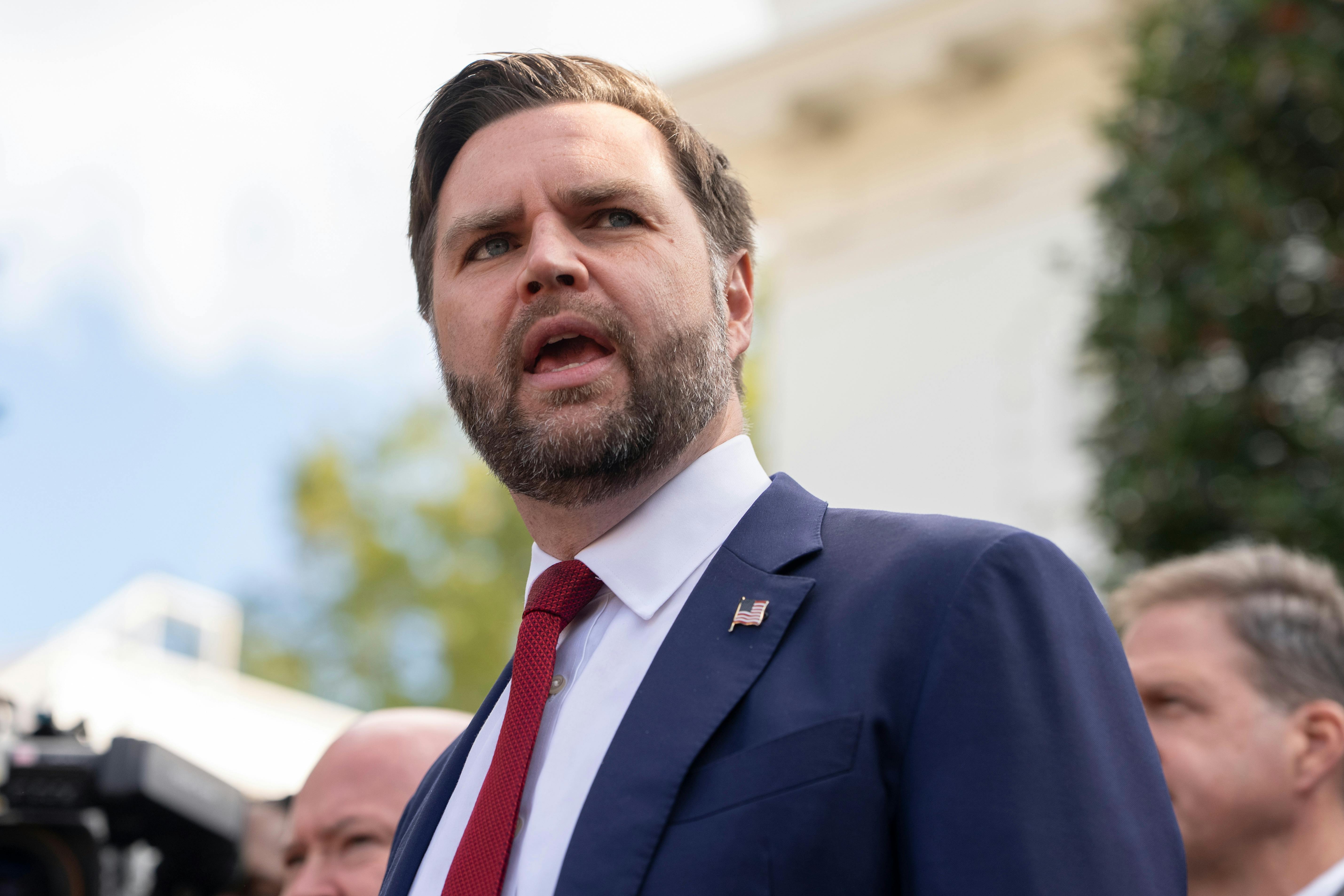 Vice President JD Vance speaks to reporters outside the White House