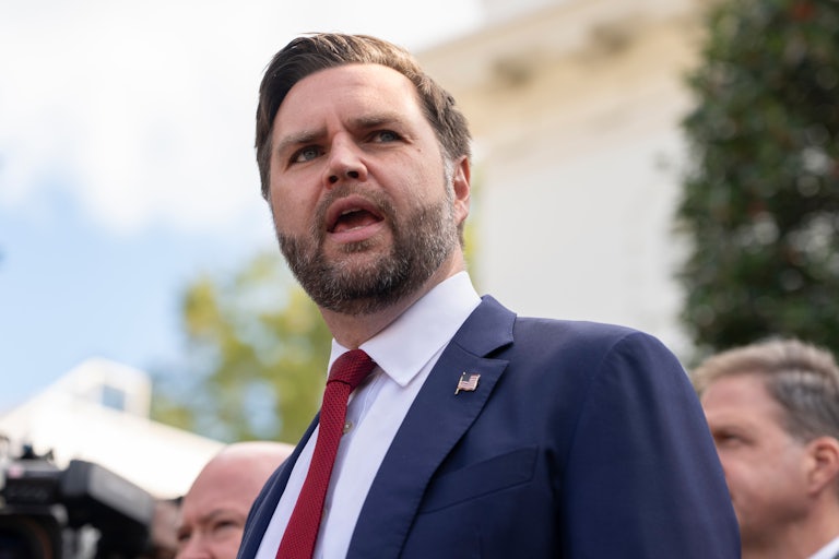 Vice President JD Vance speaks to reporters outside the White House