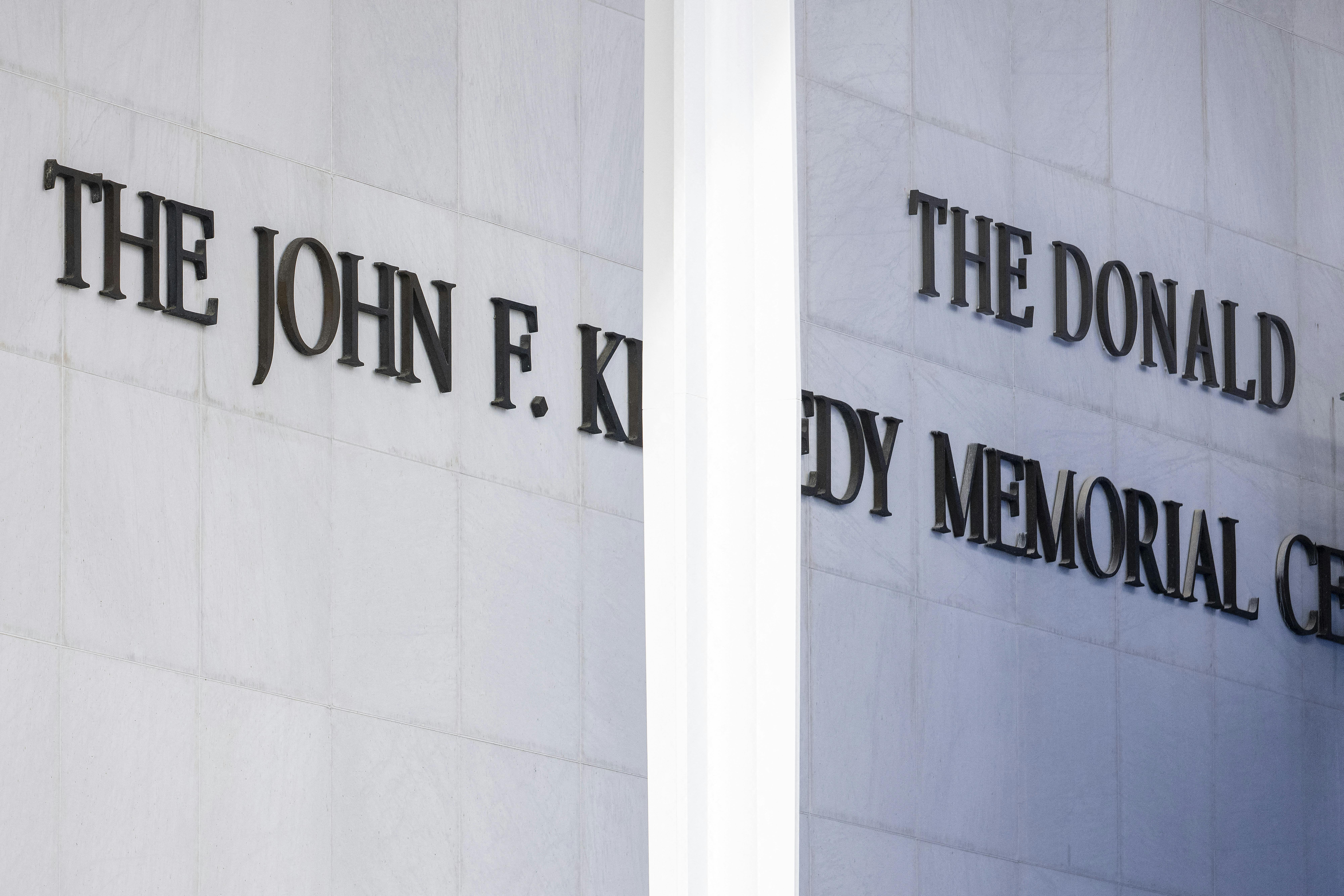 The new signage on the renamed Donald J. Trump and the John F. Kennedy Memorial Center