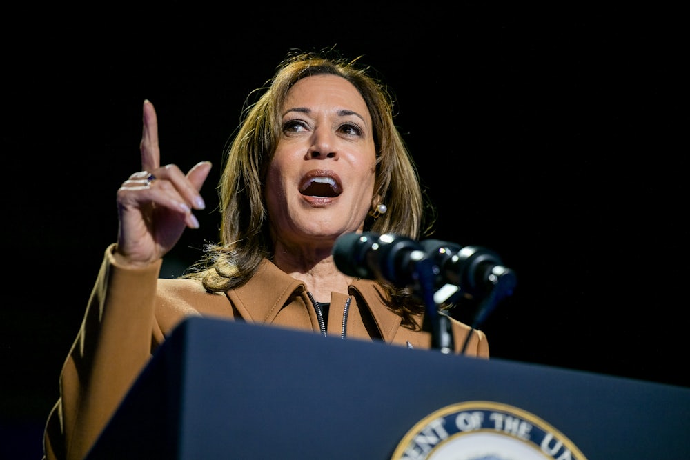 Kamala Harris raises a finger while talking