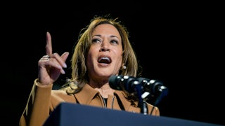 Kamala Harris raises a finger while talking
