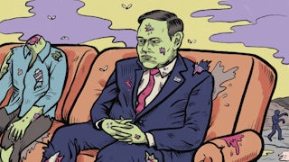 Illustration of Marco Rubio depicted as a living corpse