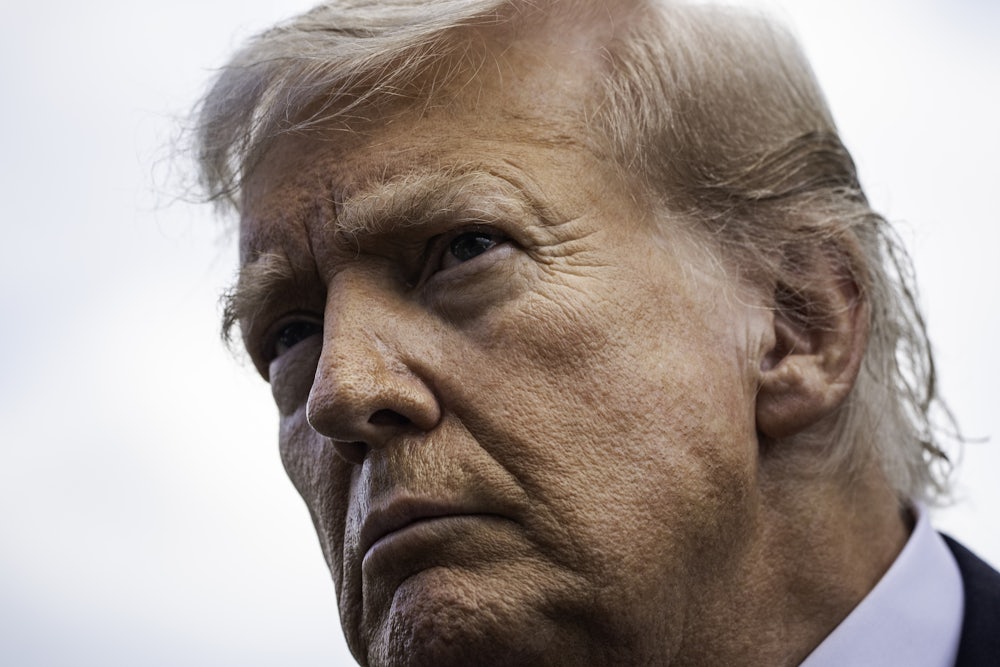 Donald Trump stands outside the White House