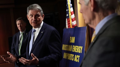 Joe Manchin speaks at a podium.
