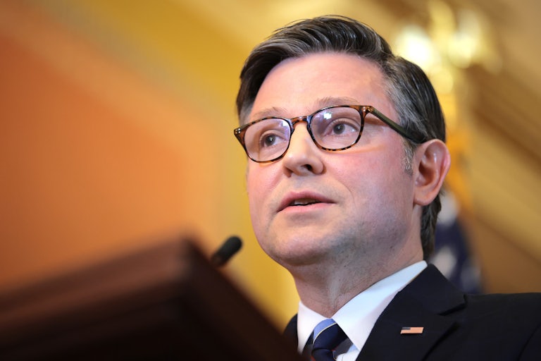 Mike Johnson speaks to reporters in the Capitol