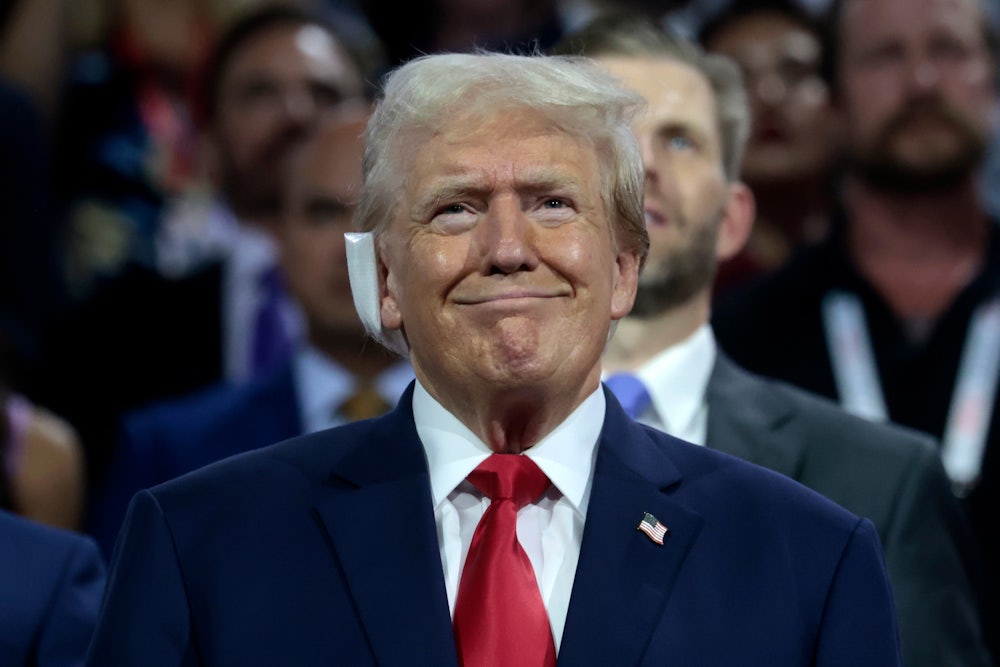 Donald Trump with a weird grin on his face