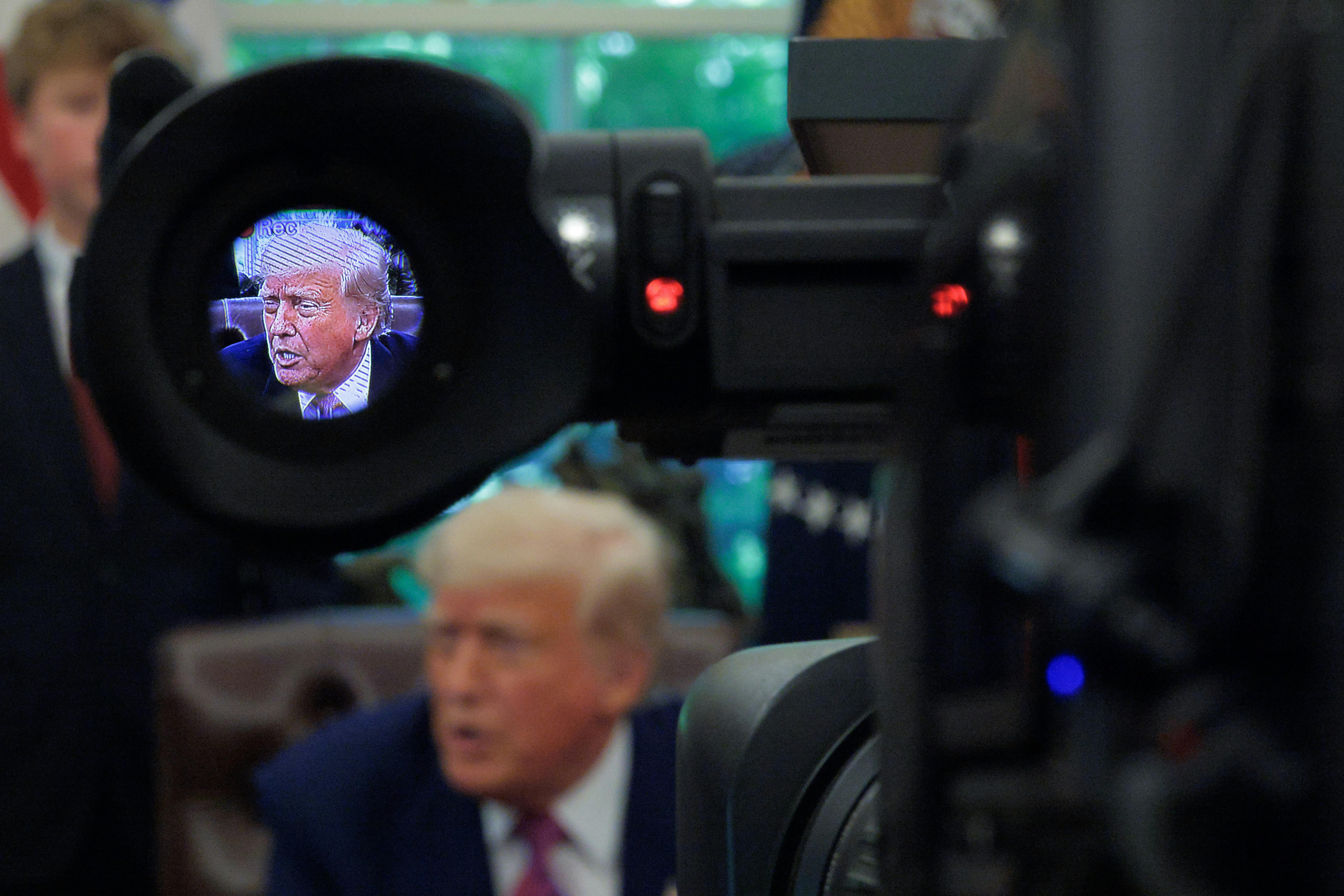 Trump inside a TV camera lens
