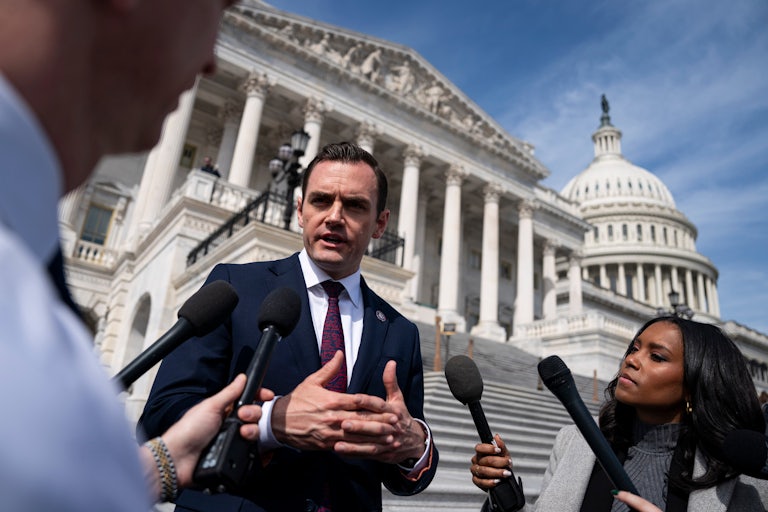 Representative Mike Gallagher, a Republican from Wisconsin, speaks with members of the media following a vote at the US Capitol in Washington, D.C.