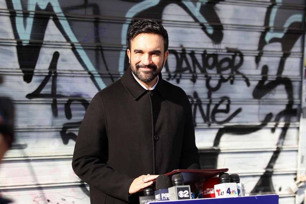 Mayor-elect Zohran Mamdani speaks to press outside of the 2025 National Action Network Thanksgiving Feeding.