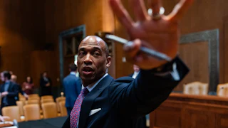 Housing and Urban Development Secretary Eric Scott Turner departs from a Senate Appropriations Subcommittee on Transportation, Housing and Urban Development, and Related Agencies hearing in Washington, D.C.