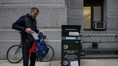 A voter casts their ballot at a drop box outside Philadelphia City Hall. Pennsylvania is one of numerous states where control of the state legislature is on the line in this year's midterm elections.