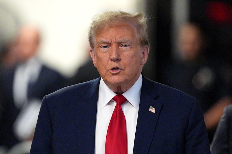 Donald Trump speaking and furrowing his brows