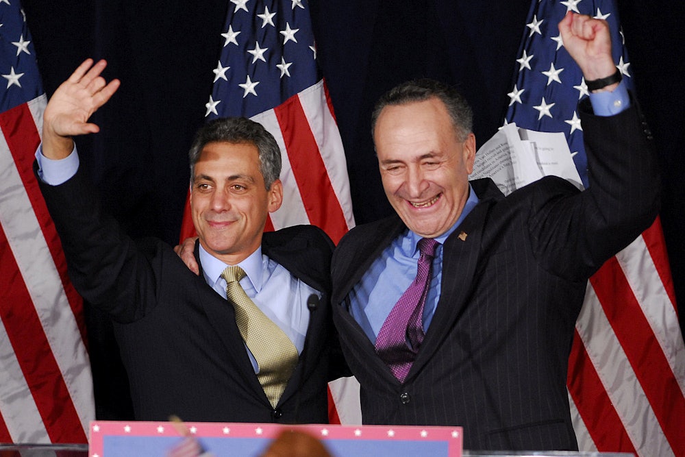 Rahm Emanuel, U.S. representative for Illinois, and Charles Schumer, senator of New York