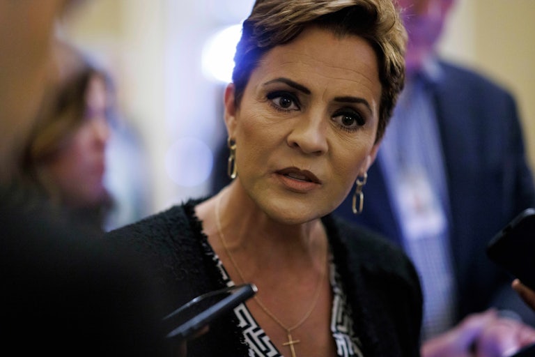 Kari Lake speaks to reporters