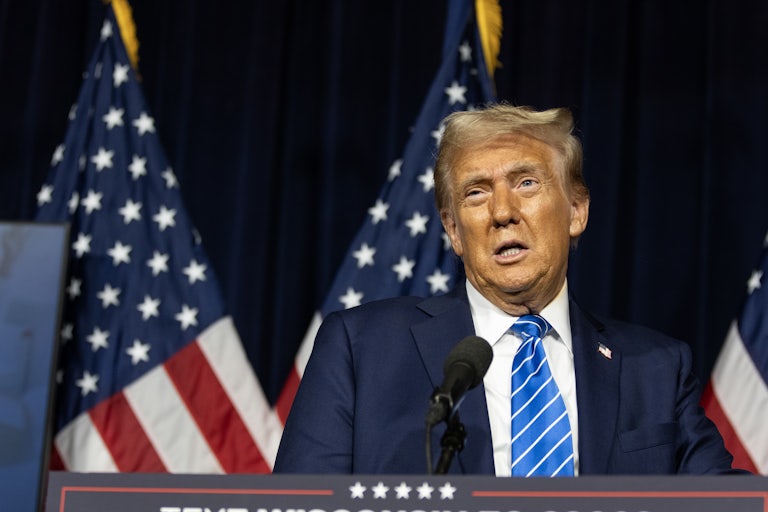 Donald Trump speaks during a campaign event