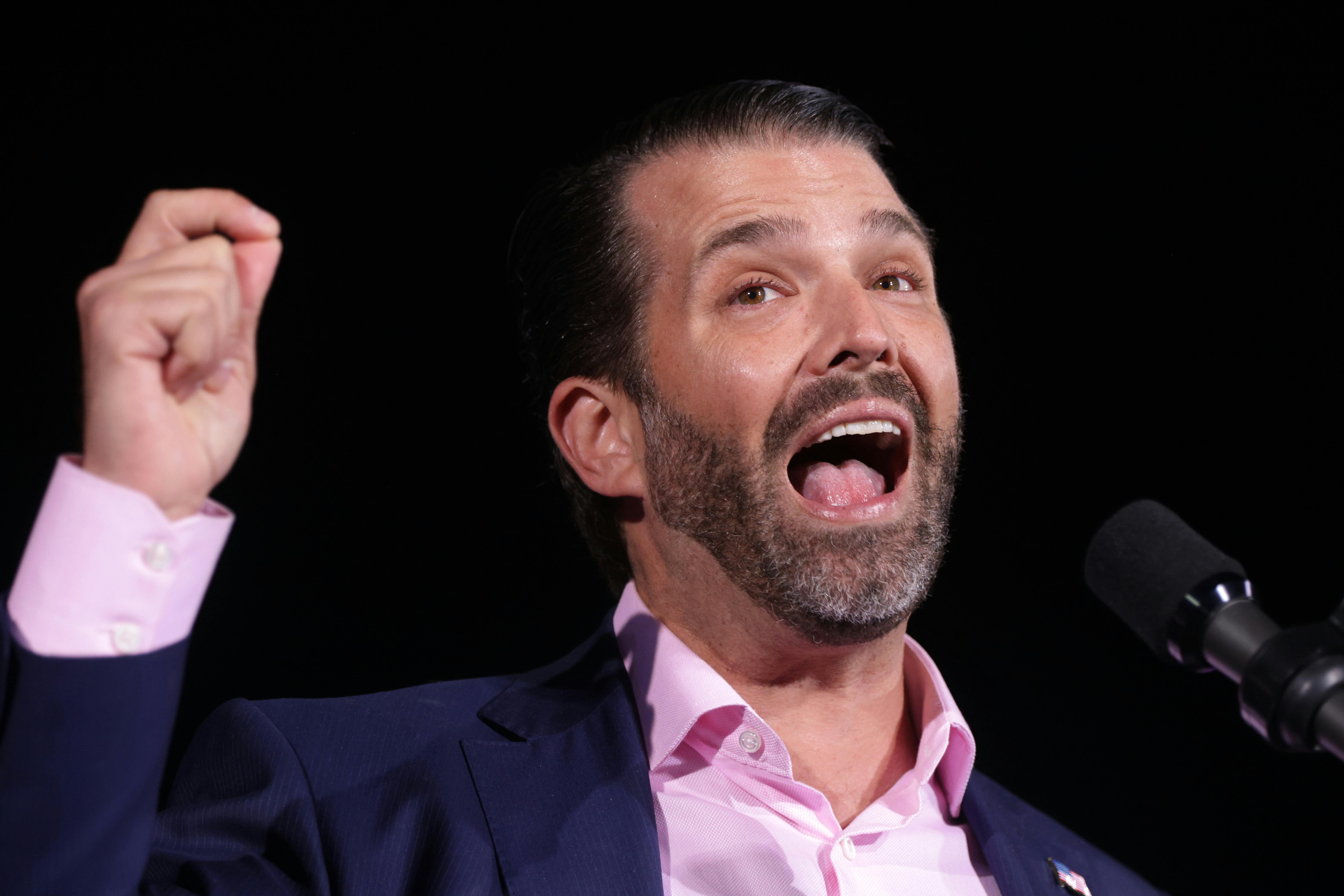 Donald Trump Jr. speaks during a rally.