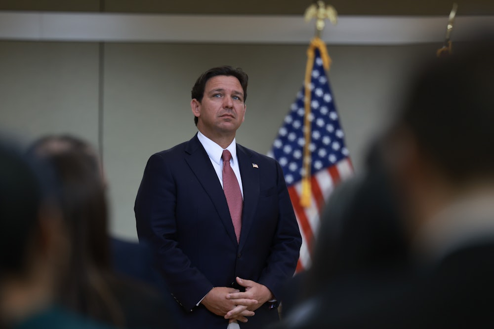 Ron DeSantis stares off into space at press conference