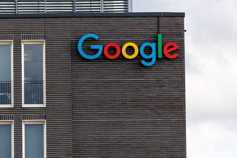 The Google logo on one of its office buildings