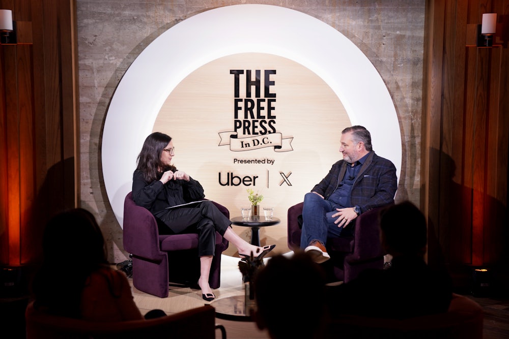 Bari Weiss interviewing Ted Cruz at an event in January