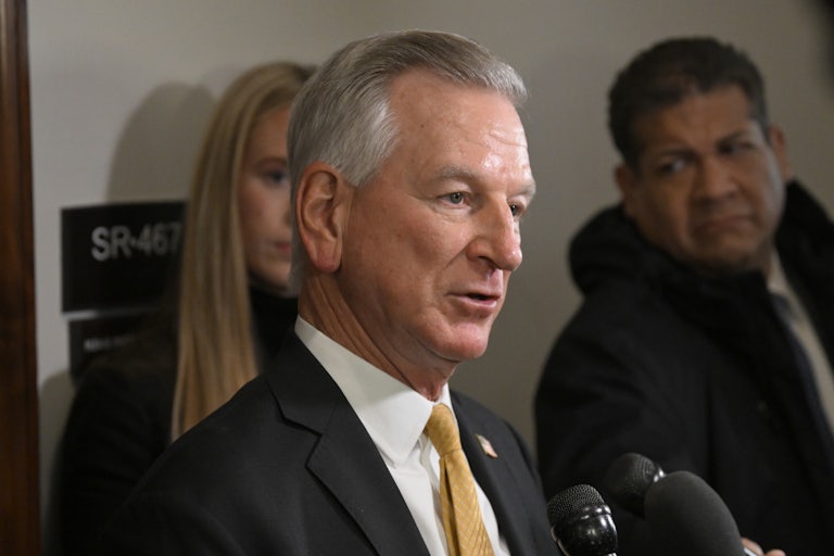 Senator Tommy Tuberville speaks to reporters