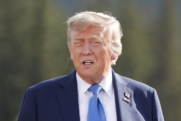 Donald Trump speaks at the G7 summit in Canada