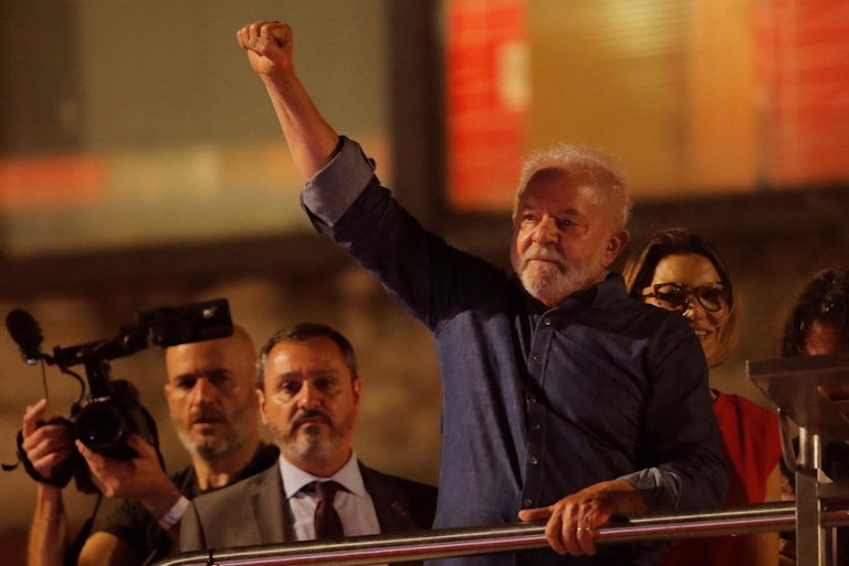 President-elect Luiz Inácio Lula da Silva greets supporters