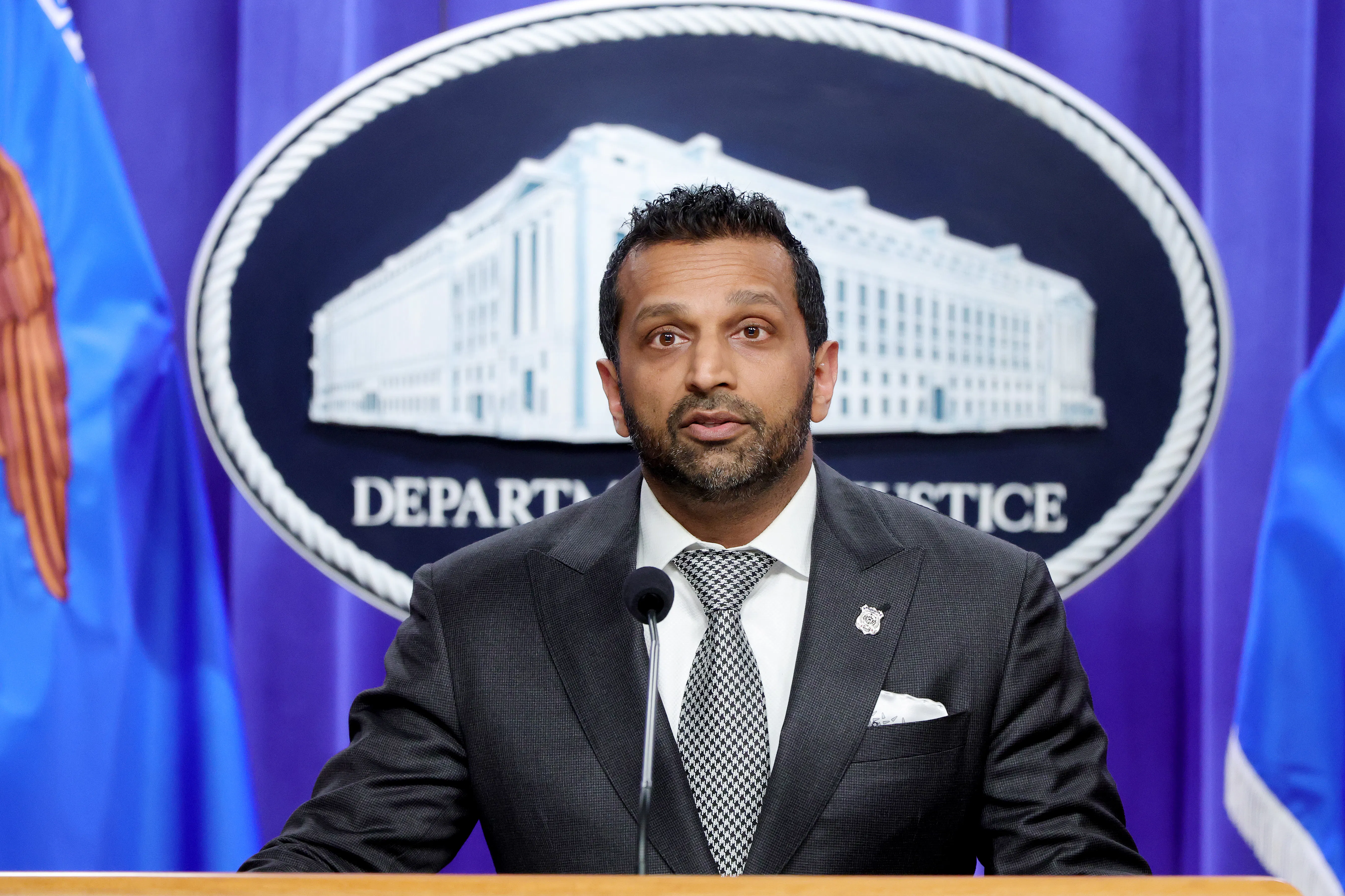 FBI Director Kash Patel speaks at a press conference
