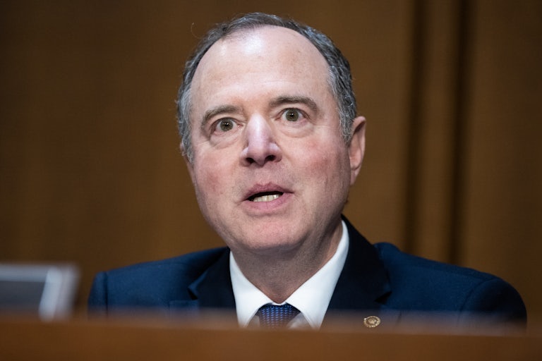 Adam Schiff speaks while questioning Donald Trump’s nominee for attorney general Pam Bondi
