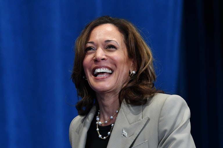 Vice President Kamala Harris smiles while at a campaign event in North Carolina