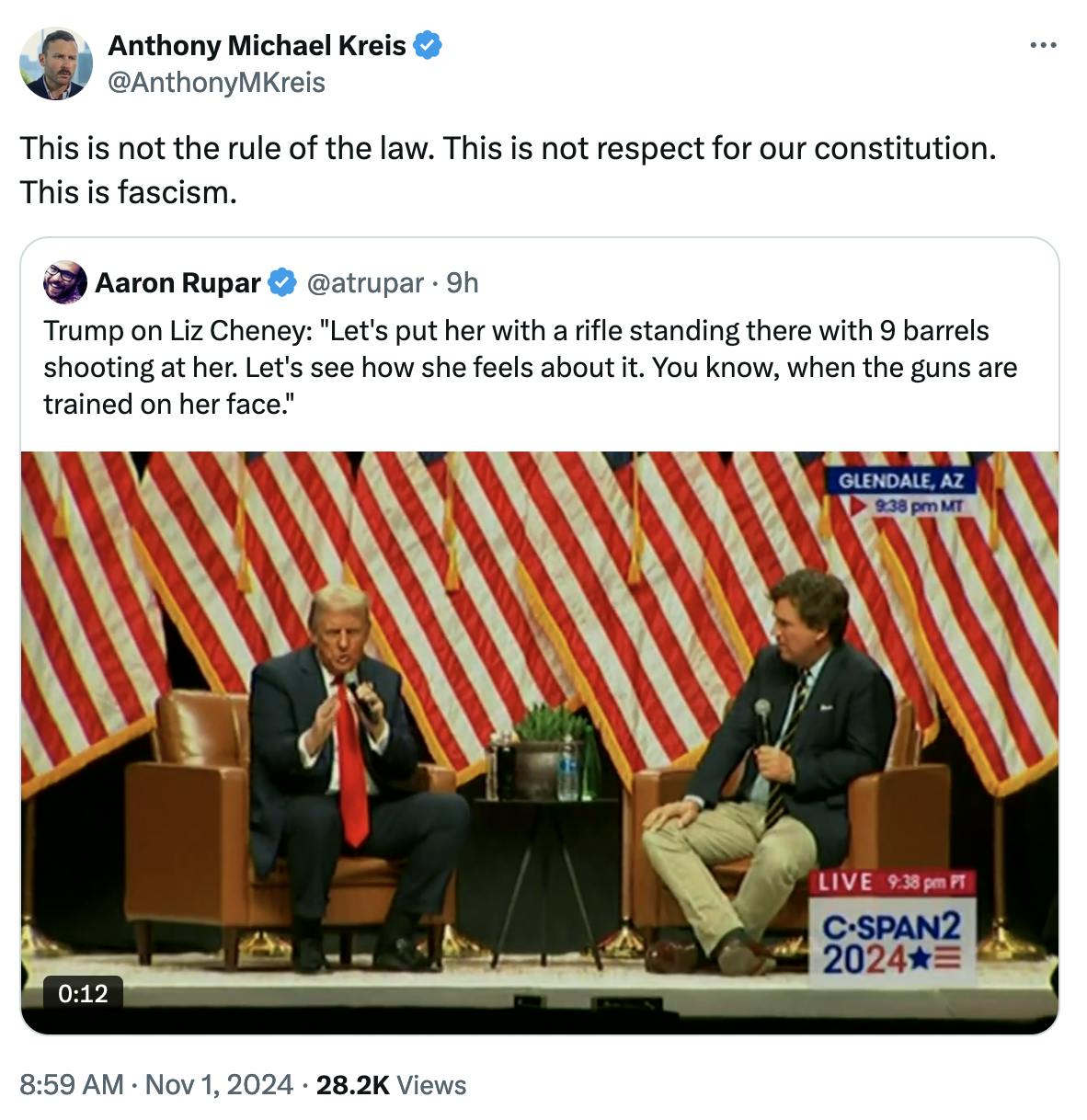 Twitter screenshot Anthony Michael Kreis @AnthonyMKreis: This is not the rule of the law. This is not respect for our constitution. This is fascism.