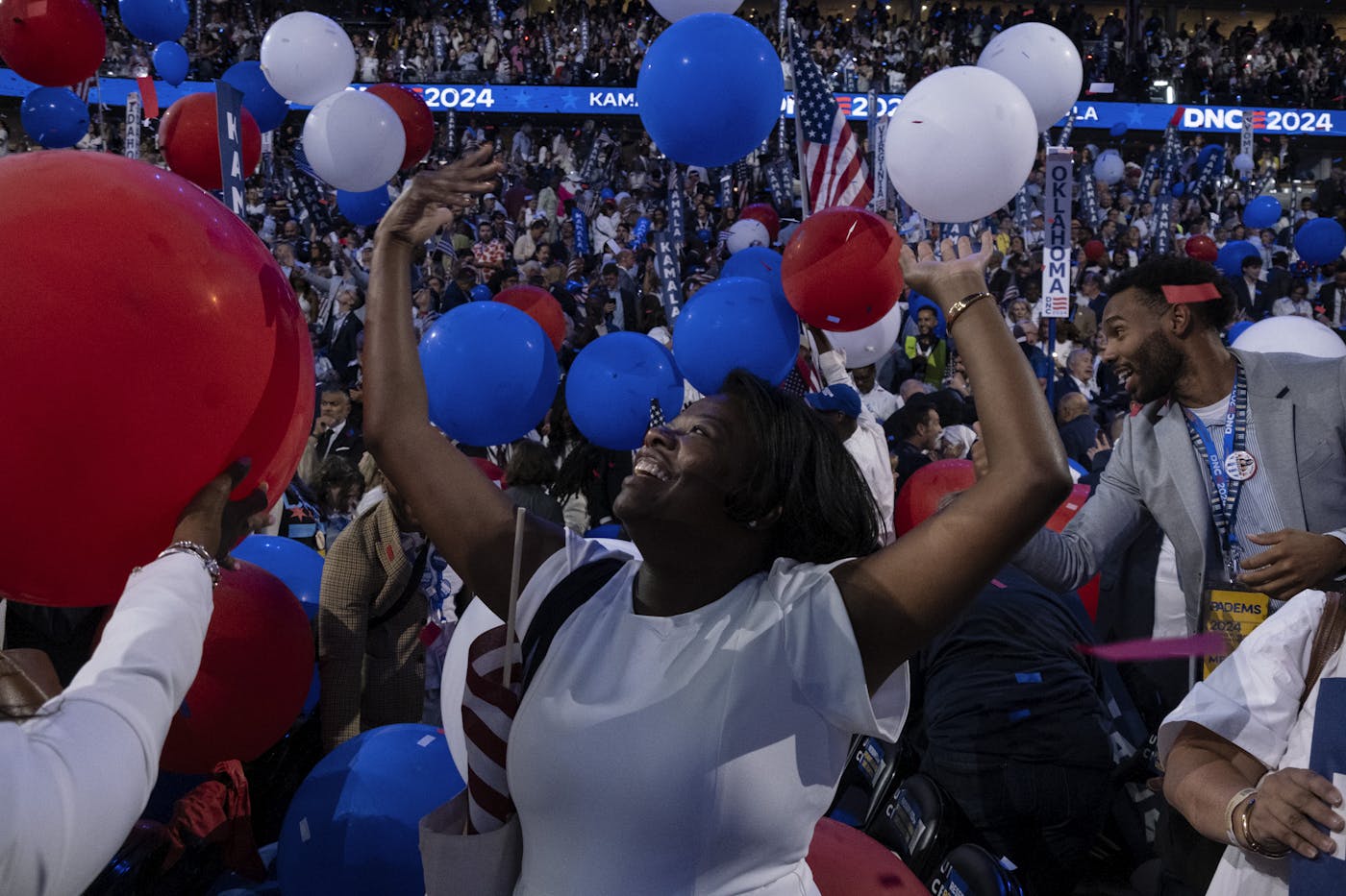 The balloon drop after Kamala Harris's speech at the DNC