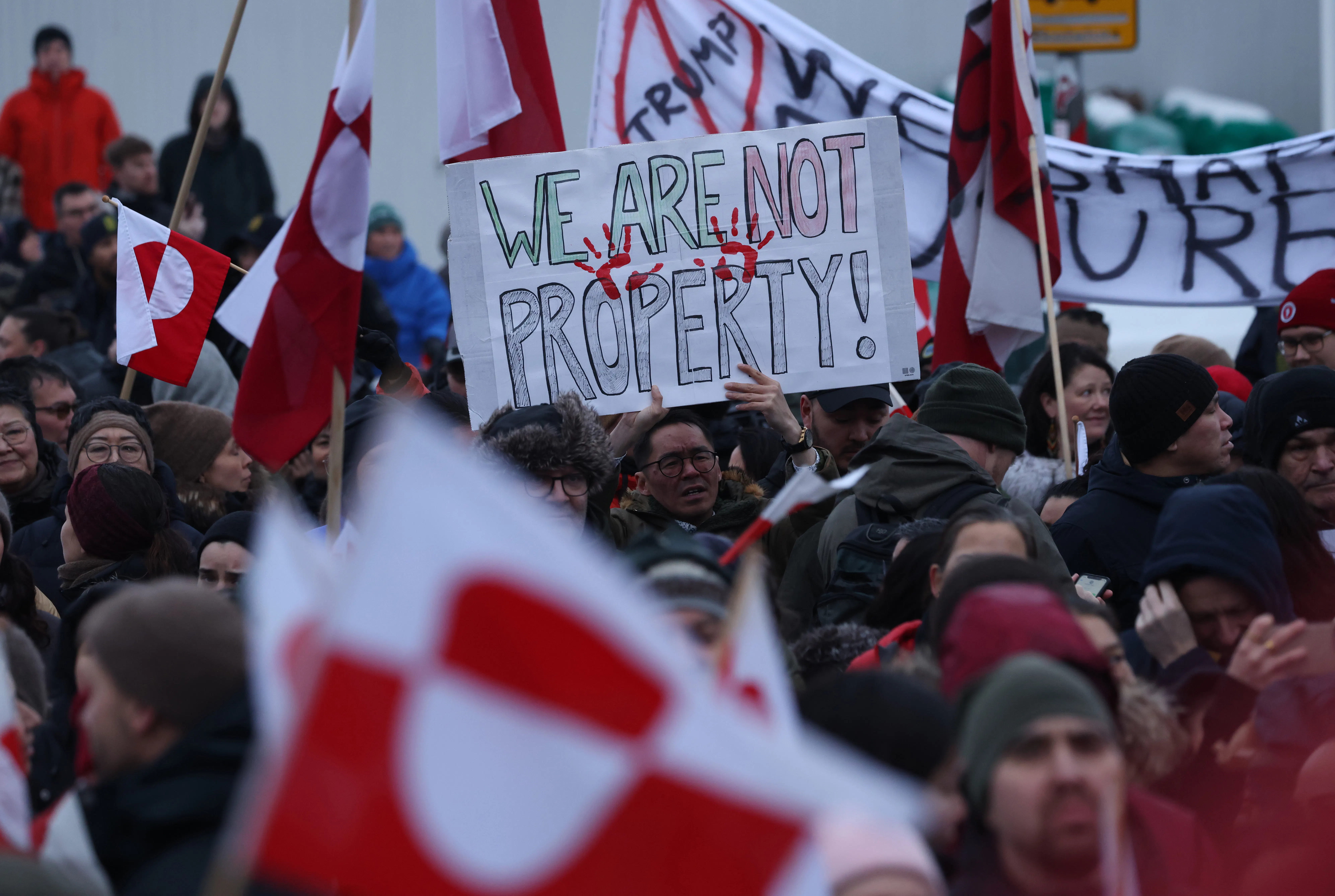 People protest in Nuuk, Greenland, against Donald Trump’s proposed takeover of the island