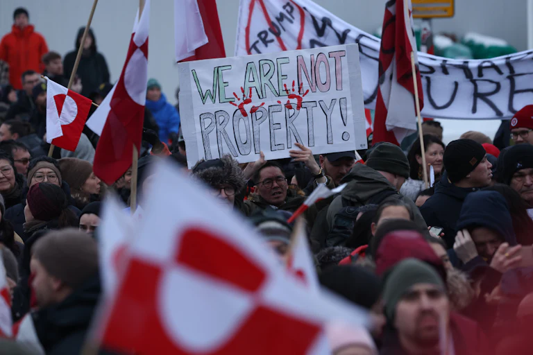 People protest in Nuuk, Greenland, against Donald Trump’s proposed takeover of the island