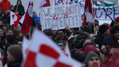 People protest in Nuuk, Greenland, against Donald Trump’s proposed takeover of the island