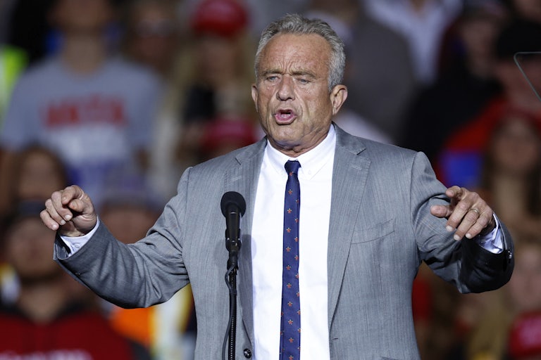 Robert F. Kennedy, Jr. gestures and speaks during a Donald Trump rally