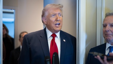 President Donald Trump speaks aboard Air Force One with Steve Witkoff at his side