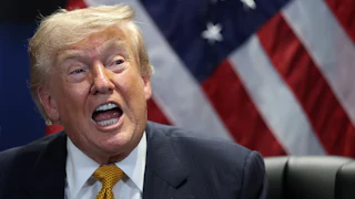 Donald Trump speaks vehementy with wide-open mouth