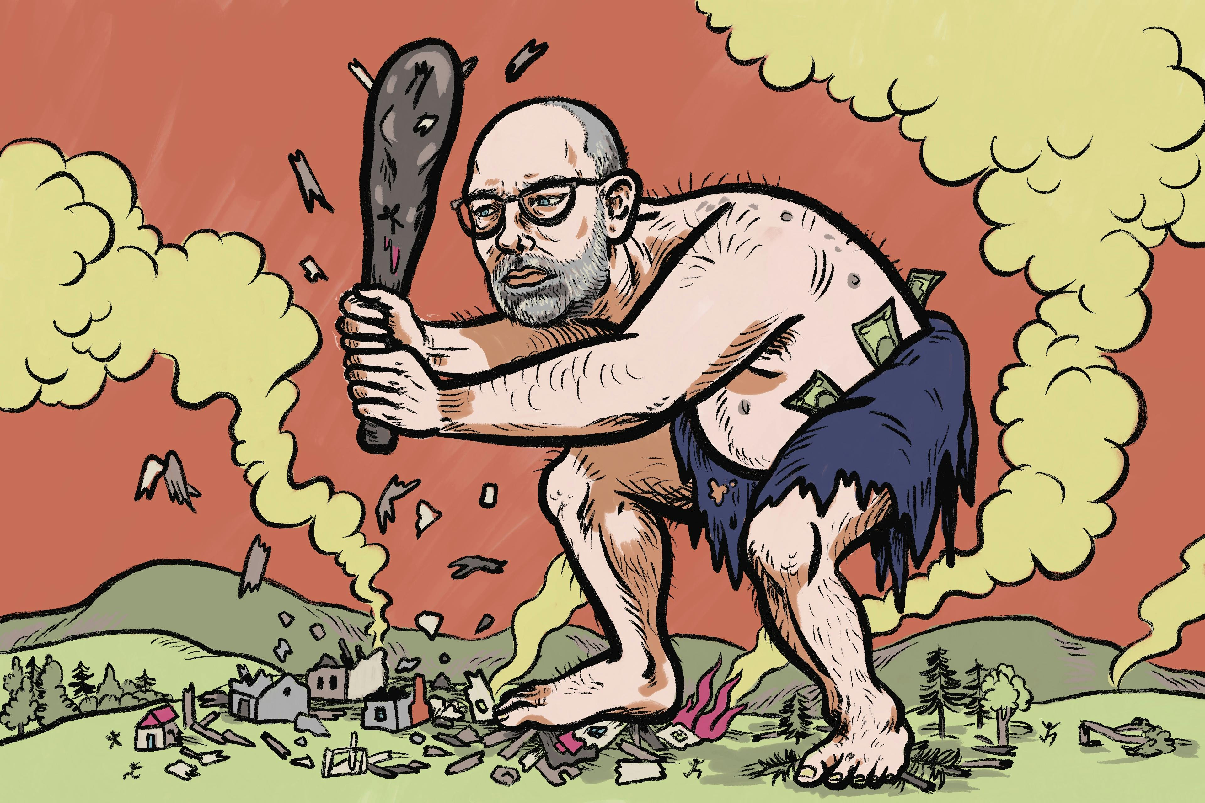 Illustration of Russell Vought depicted as an ogre