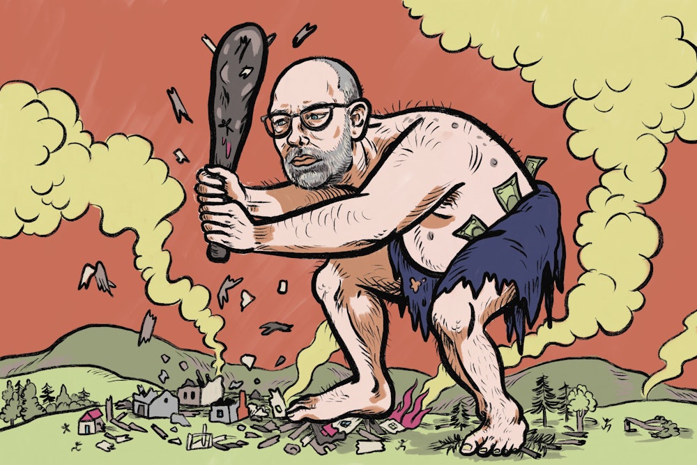 Illustration of Russell Vought depicted as an ogre