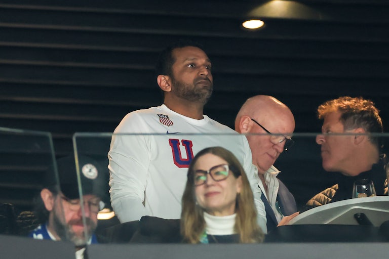 FBI Director Kash Patel looks on while in the stands at the U.S. Men's Olympics Hockey match.