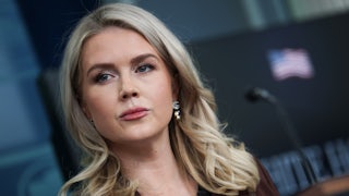 White House press secretary Karoline Leavitt looks annoyed