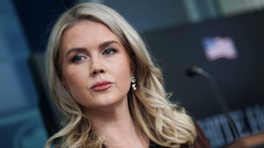 White House press secretary Karoline Leavitt looks annoyed