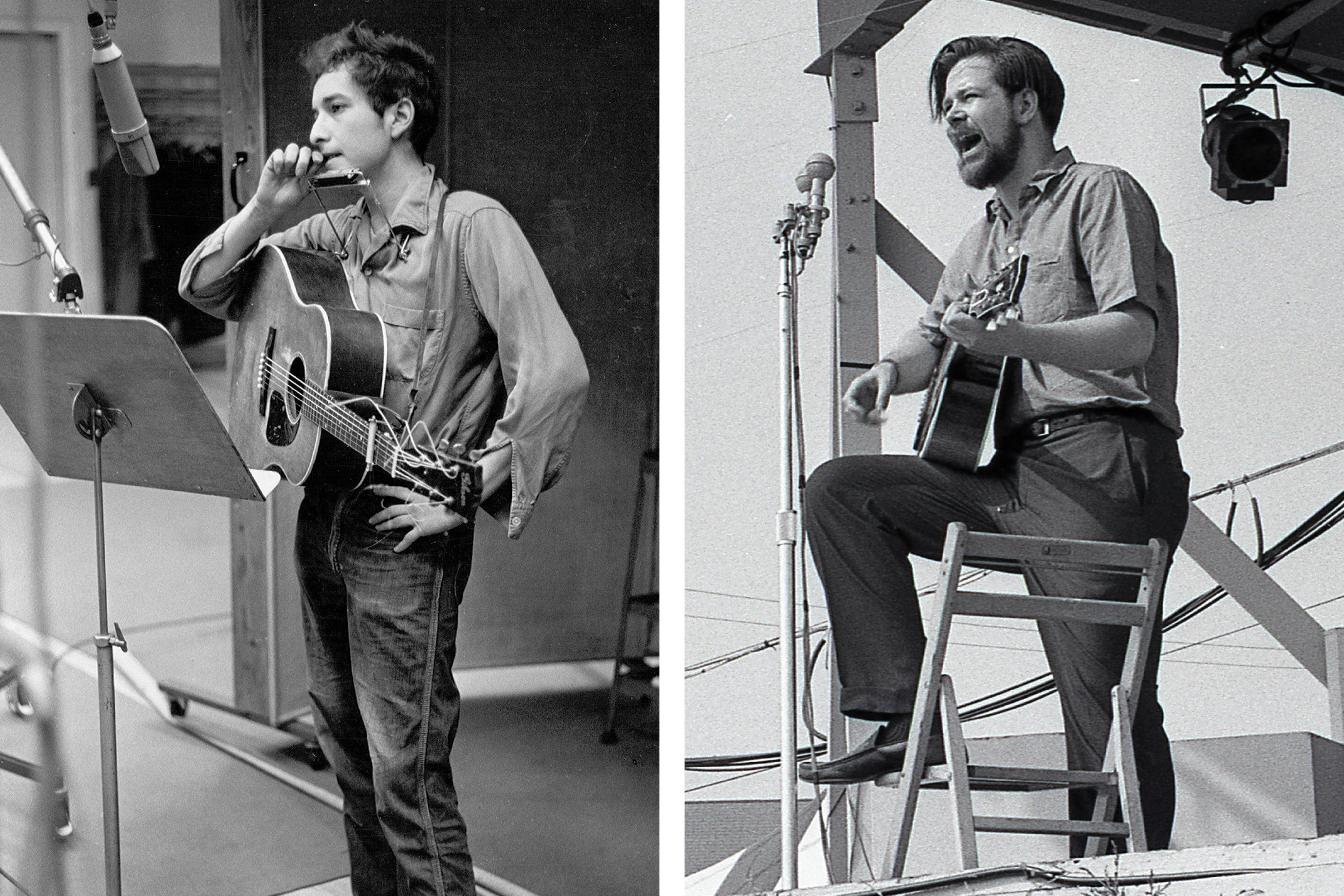 From left: Bob Dylan in 1961; Dave Van Ronk in 1963