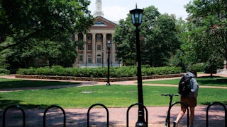 A student walks on the University of North Carolina at Chapel Hill campus